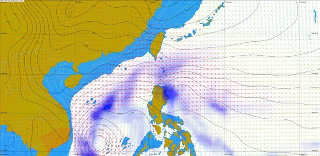 Weather model for 0700 UTC on February 19, 2012, showing a monsoon sweeping through the South China Sea. © Volvo Ocean Race http://www.volvooceanrace.com